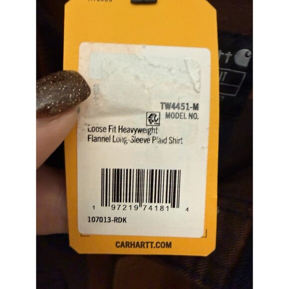 Carhartt Mens Flannel Long Sleeve Plaid Shirt Brown Loose Fit Medium M NWT $49 - Picture 5 of 7